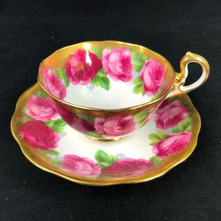 1939 - 1941 Royal Albert Crown China Old English Rose Heavy Gold Cup Saucer 1669