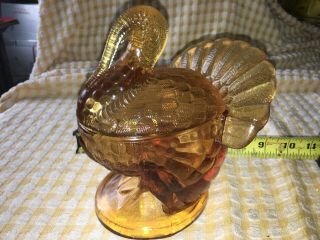 Vintage Le Smith Amber Glass Turkey Covered Dish 7.  25 " X 6.  5 " X 5.  25 " Usa