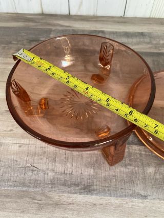 Vintage Pink Footed Depression Glass Candy Dish With Flower Design On Lid 6.  5” 6
