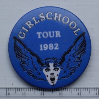 Vtg Girlschool 1982 Tour Promo Band 45mm Pin Badge Music Rock