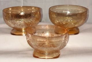 3 Jeannette Floragold Iridescent 2 3/4 " Footed Sherbets