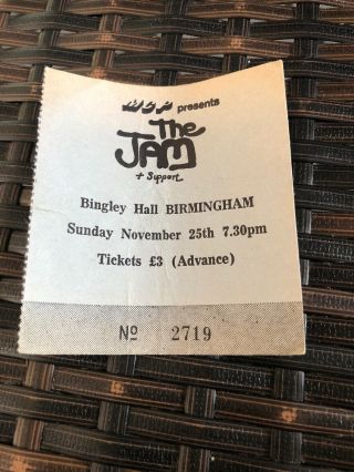 The Jam Concert Tour Ticket,  Bingley Hall Birmingham 25th Nov 1979