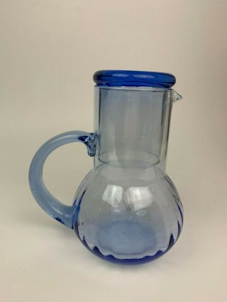 Antique Vintage Blue Glass Bedside Carafe Pitcher Decanter And Tumbler Cup