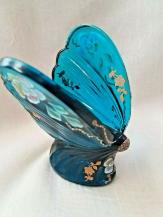 Fenton Turquoise Butterfly - Hand Painted Peony,  Gold Transfer & Gold Frit