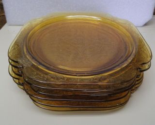 Set Of 6 Federal Amber Depression Glass Dinner Plates - Madrid Pattern