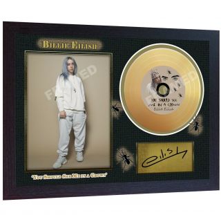 Billie Eilish You Should Mini Gold Vinyl Cd Record Signed Framed Photo Print 2
