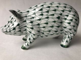 Herend Style Green Fishnet Porcelain Hand - Painted Pig Figurine
