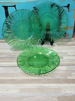 Rare Vintage 1930’s Green Dell Glass Tulip Set Of 3 - 10 " Plates