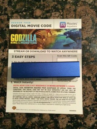 Godzilla King Of Monsters (2019) Digital Code Only From Uhd 4k/blu - Ray Set