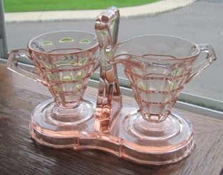 1926 - 1931 Indiana Glass Tea Room Pink Depression Glass Sugar/creamer/tray