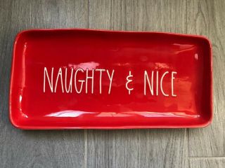 Rae Dunn Christmas " Naughty & " Red Platter Serving Plate Tray
