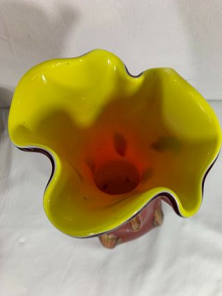 Vintage E.  Zareh Blown Art Glass Vase Sculpture Yellow Red Russia 2