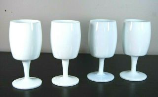 4 White Milk Glass Gorham Reiza Wine Goblets Vintage Mid Century Modern