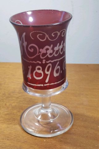 Ruby Red Flash Glass Souvenir Cup Goblet Maud 1896 Rare