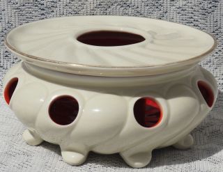 Gerold Porzellan Bavaria Vintage Candle Teapot Warmer Cream W/ Orange Porcelain