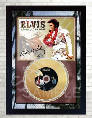 Elvis Presley Aloha From Hawaii Mini Gold Vinyl Cd Record Signed Framed Print 2