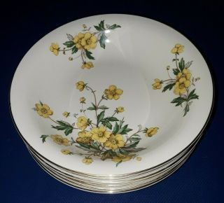 5 Guc Edwin Knowles Buttercup Green Yellow Flowers Gold Trim 7 7/8 " Bowls