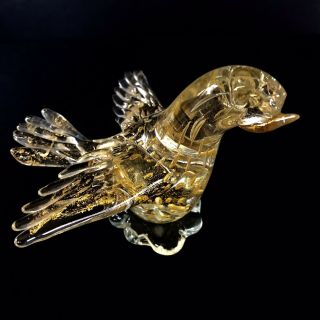 Vintage Murano? Glass Bird Gold Flecks Controlled Bubbles Mid Century