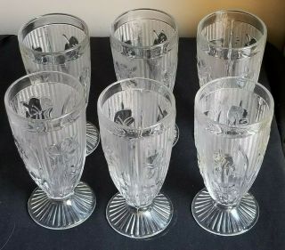 Set Of 6 Jeannette Iris Herringbone Depression Glass Tumblers 6 1/8 "