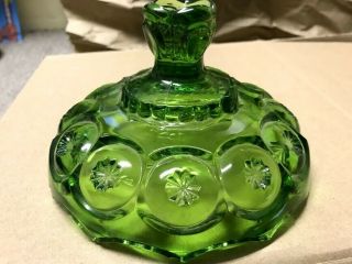 L.  E.  Smith Moon and Stars Green Scalloped Candy Dish w/Lid 7