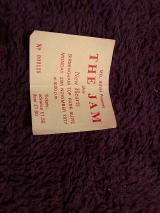 The Jam Concert Tour Ticket,  Birmingham 28th Nov 1977