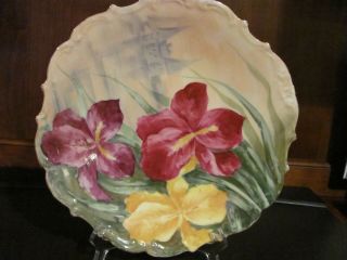 Limoges Hand Painted 11 1/2 " Flambeau Charger Artist Signed By " Rene ",  Floral