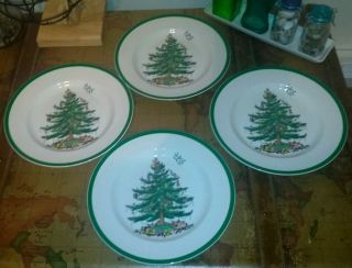 Spode Christmas Tree 10 1/2 " Dinner Plates (x4).  Once, .