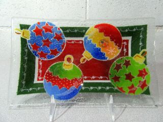Peggy Karr Fused Glass Christmas Ornaments Tray Hand - Made