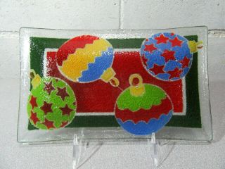 Peggy Karr Fused Glass Christmas Ornaments Tray Hand - made 2