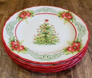 Set Of 4 Pioneer Woman Garland Christmas Tree - - Dinner Plates