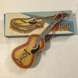 Vtg Country Western Star Jim Reeves Souvenir Guitar Shape Hair Brush & Box