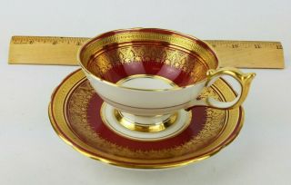 Vintage Aynsley Bone China Tea Cup & Saucer Romney Burgundy Gold Overlay 7410