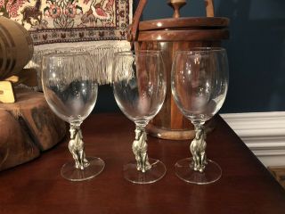 3 Fort Usa Pewter And Glass,  Wine Goblets W None Lead Pewter Horses At The Stem