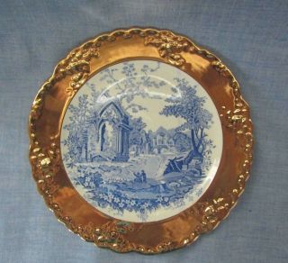 Vintage Royal China Blue Dinner Plate English Abbey Gold Edge 22 Kt Gold