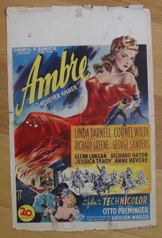 Forever Amber Otto Preminger Belgian Movie Poster 