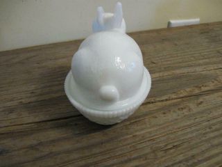 Lovely Rare Vtg Imperial Glass Easter Bunny Rabbit on Nest Milk Glass Dish 4