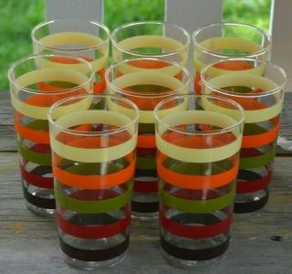 Unique Early Vintage Anchor Hocking Fiesta Band Stripe Glass Tumbler Set Of 8