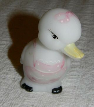Fenton Satin Milk Glass Duckling Baby Duck Figurine Hand Painted