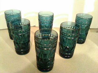 6 Vintage Indiana Colonly Park Lane Blue 5 ½” Glass Tumbler