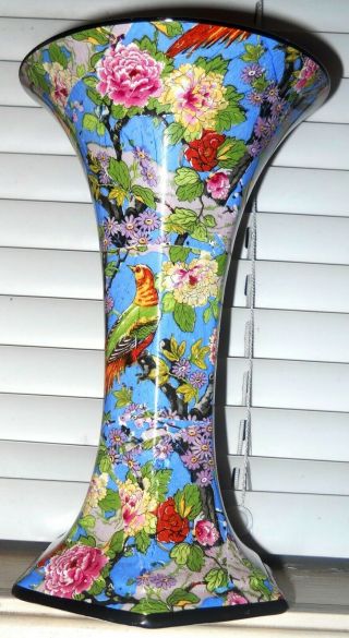 Crown Ducal Birds Of Paradise Chintz Shaded Blue Art Deco Trumpet Vase 7.  5 " Tall