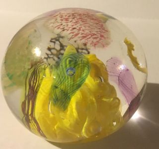 Signed Glass Paperweight W.  Eurher?2002 Under The Sea Art Colorful Flower