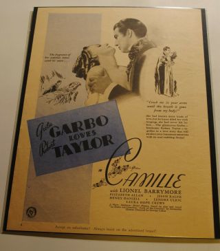 1937 Greta Garbo & Robert Taylor In Camille Vintage Movie Ad