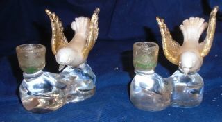 2 Vintage Italian,  Venetian,  Murano Hand Blown Glass Bird Candle Holders