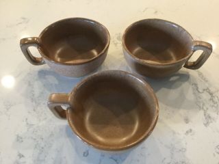3 Vintage Frankoma Pottery Handled Soup Mug Chili Bowl Plainsman Brown 4sc