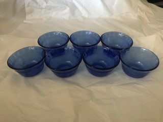 Set Of 7 Vintage Pyrex 463 Cobalt Blue Glass Custard Bowls Ramekins 175ml
