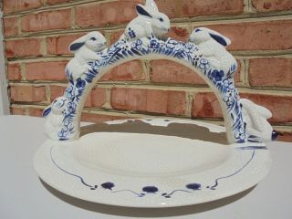 The Potting Shed Dedham Pottery Lg Handled Cake Plate W Rabbits