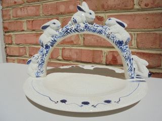 The Potting Shed Dedham Pottery Lg Handled Cake Plate w Rabbits 2