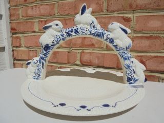 The Potting Shed Dedham Pottery Lg Handled Cake Plate w Rabbits 3