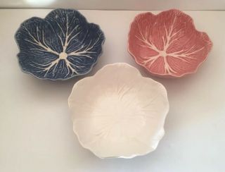 Bordallo Pinheiro Set Of 3 Cabbage Pink,  White & Blue Cereal/soup Bowls