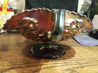 Antique Carnival Glass Handled Candy Dish W/ Flower Pattern.  Color